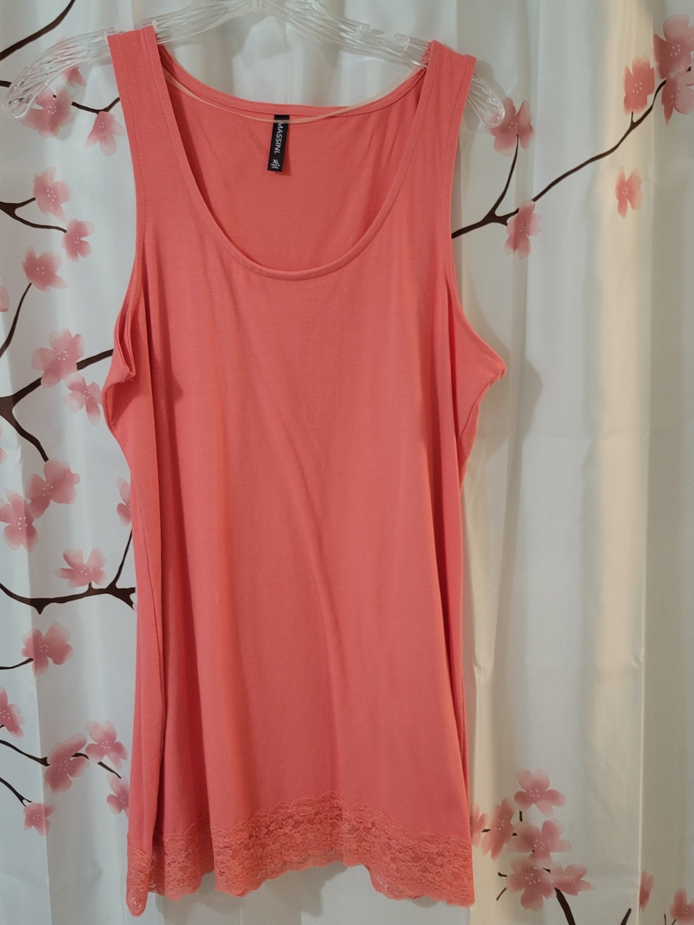 Massini Coral Pink Long Lace-Hem Tank